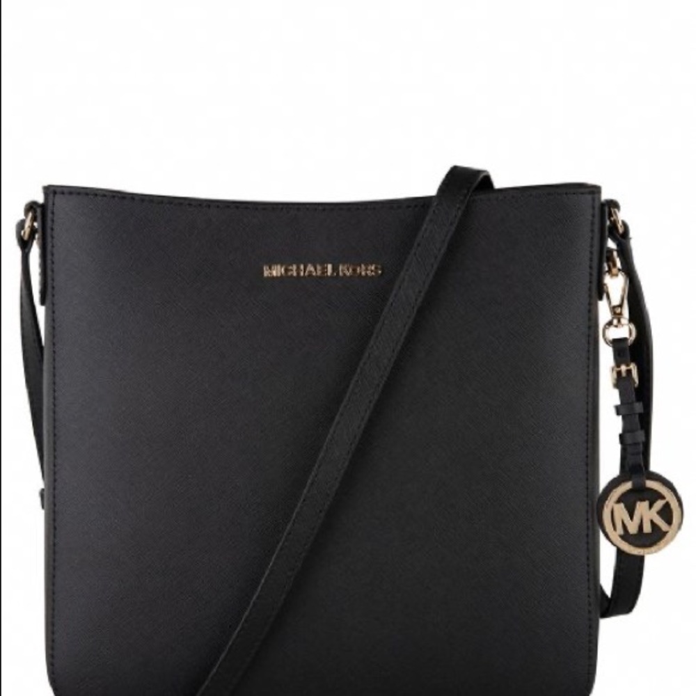 Michael Kors Women's Jet Set Travel Large Messenger Leather Bag Satchel - Black.